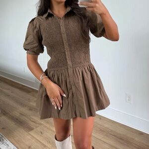 Elegant Brown Button-Up Dress